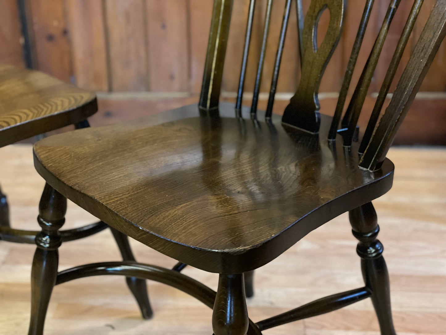 Pair Vintage Glenister Windsor Dining Chairs \ Wheel Back Elm Kitchen Chairs