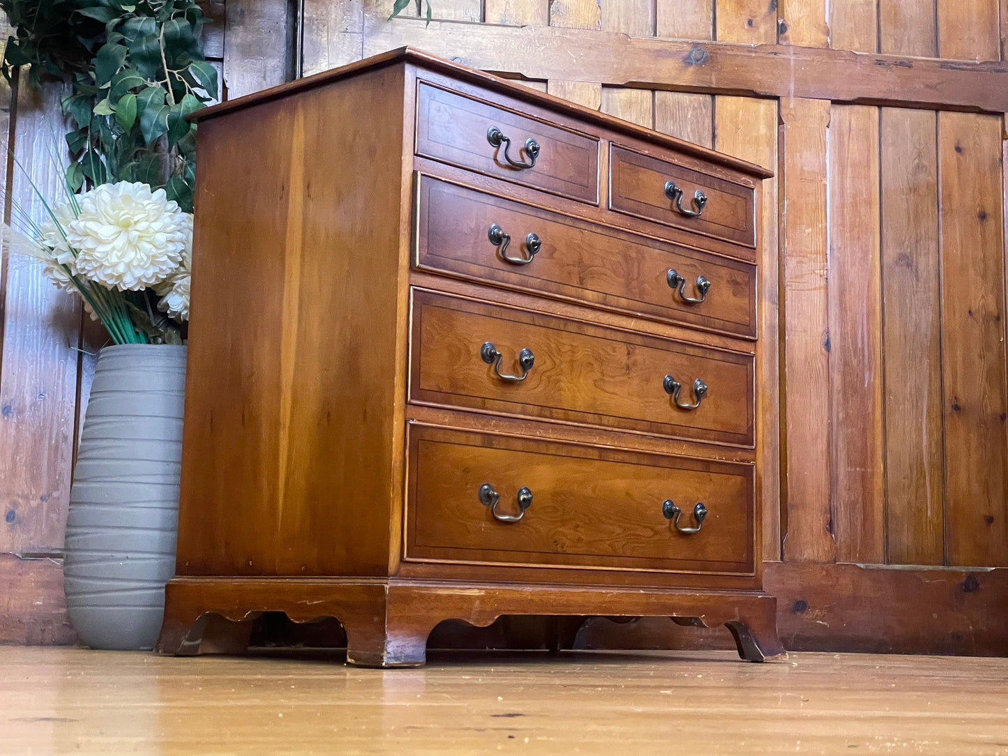 Vintage Reproduction Yew Chest of Drawers by Bradley \ Georgian Style Dresser