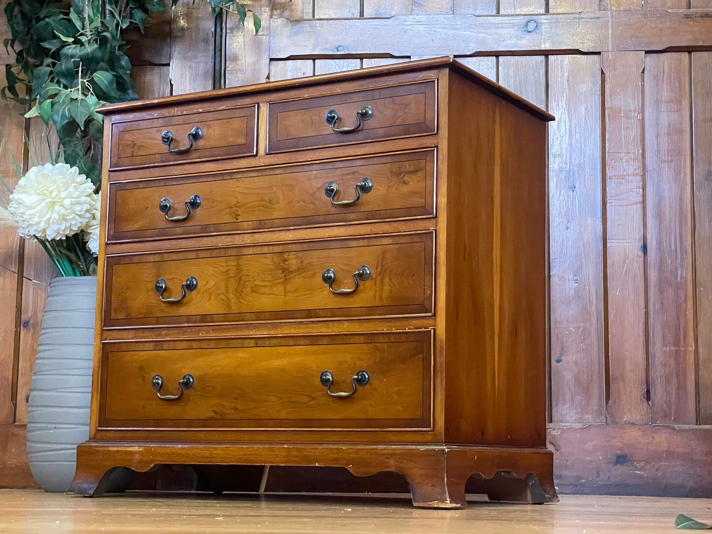 Vintage Reproduction Yew Chest of Drawers by Bradley \ Georgian Style Dresser