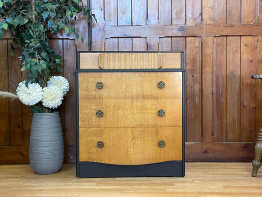 Mid Century Oak Chest Of Drawers \ Vintage Black Drawers \ Bedroom Draws