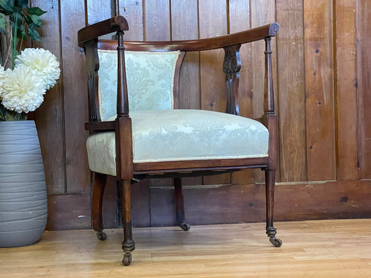 Antique Mahogany Tub Chair \ Edwardian Bedroom Statement Chair \ Upholstered Armchair