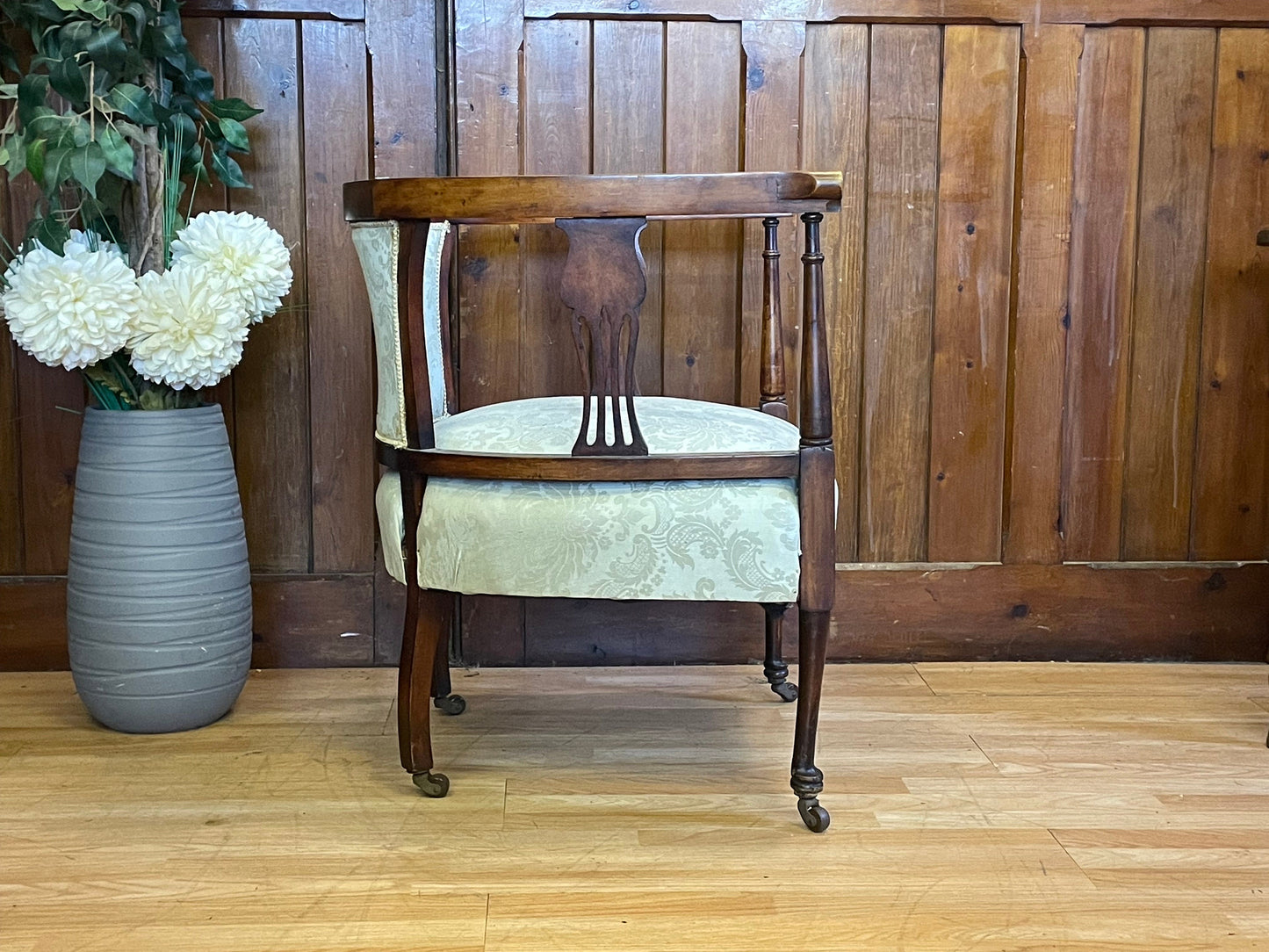 Antique Mahogany Tub Chair \ Edwardian Bedroom Statement Chair \ Upholstered Armchair