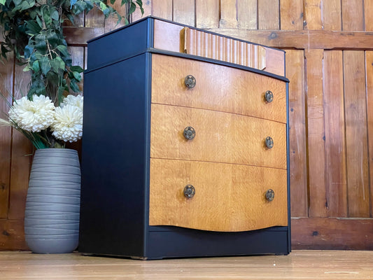 Mid Century Oak Chest Of Drawers \ Vintage Black Drawers \ Bedroom Draws