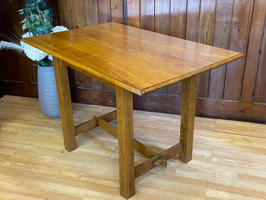 Vintage Golden Oak Refectory Dining Table \ Rustic Farmhouse Kitchen Table