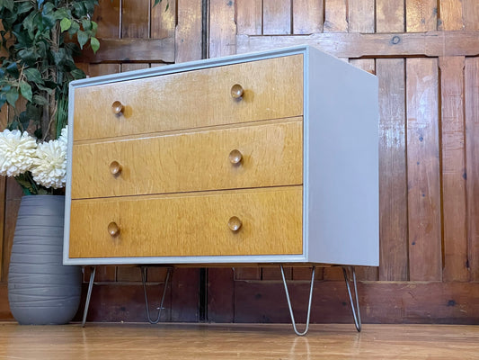 Vintage Oak Chest of Drawers \ Mid Century Sideboard \ Painted Grey Storage