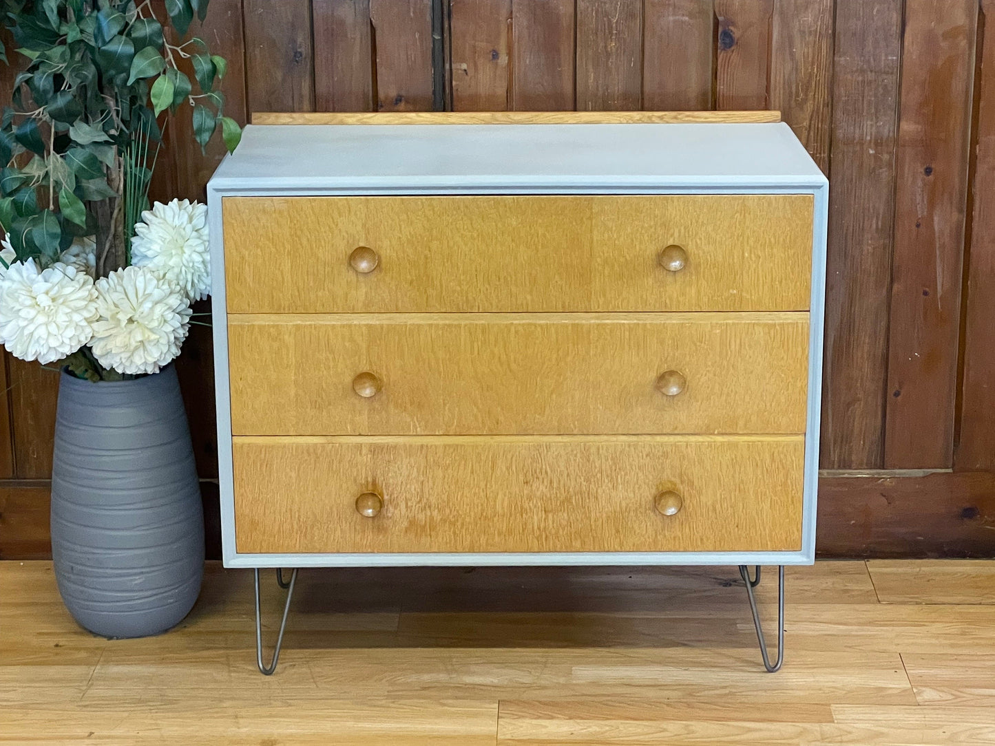 Vintage Oak Chest of Drawers \ Mid Century Sideboard \ Painted Grey Storage