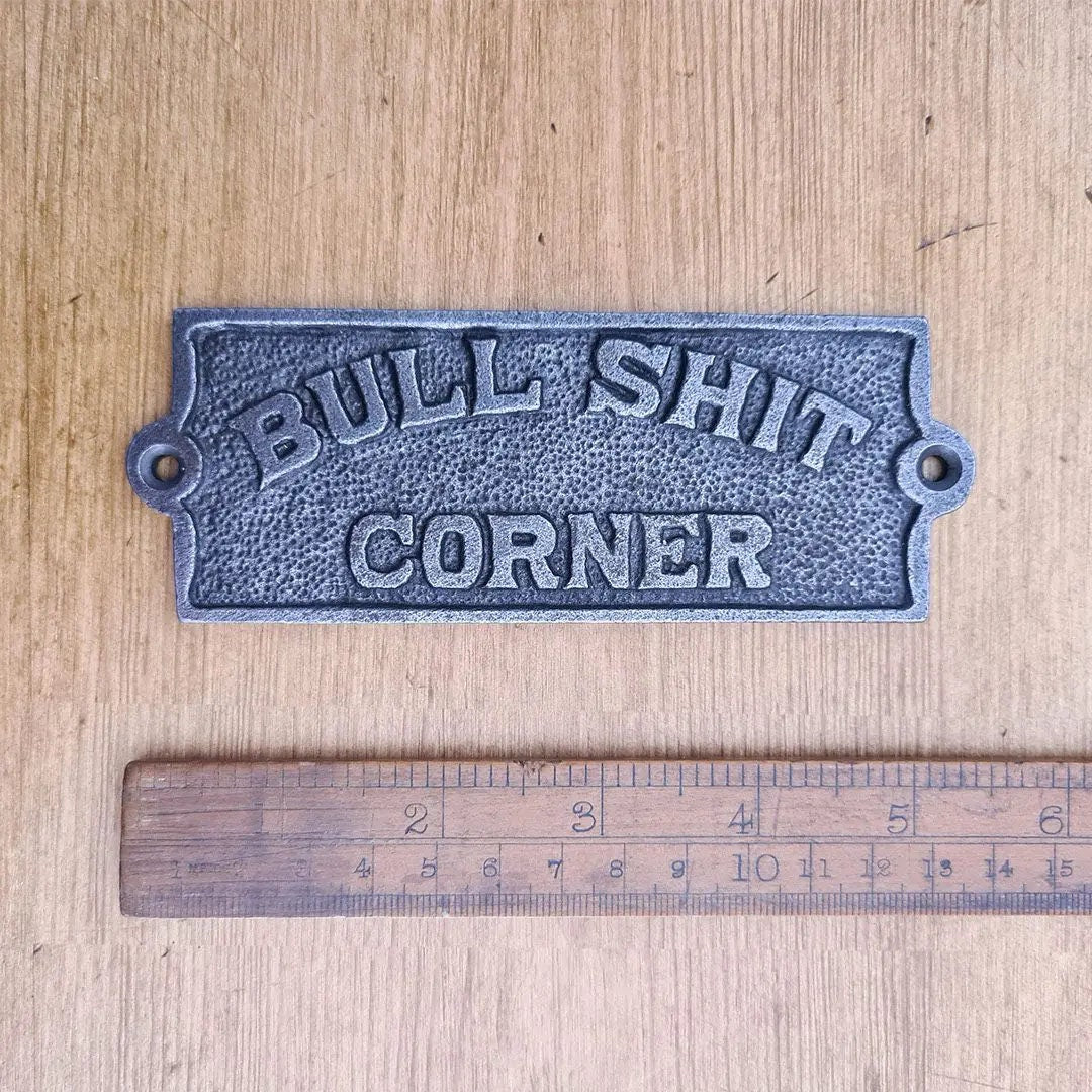 BULLSHIT CORNER \  Cast Iron Industrial Room Door Plaque, Wall Sign, Rustic, Vintage