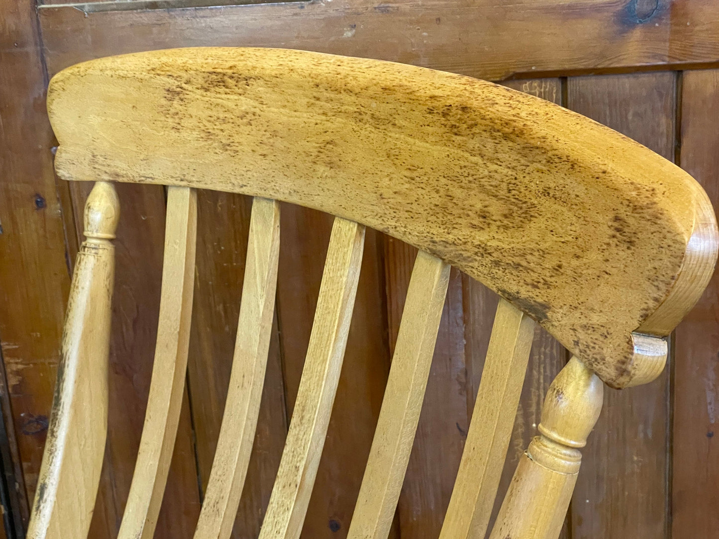 Rustic Farmhouse Spalted Beech Rocking Chair \ Vintage Lathe Back Fireside Chair