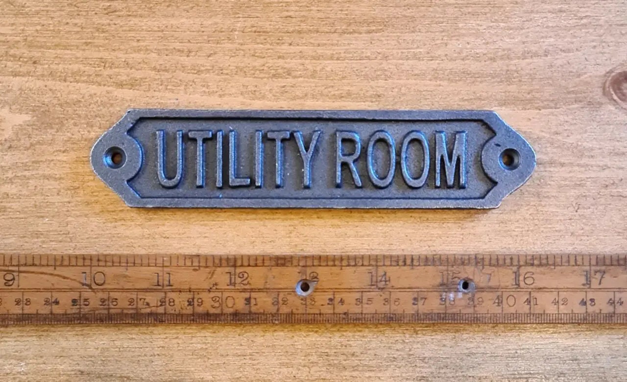 UTILITY ROOM \ Cast Iron Room Door Plaque \ Vintage Industrial Wall Sign