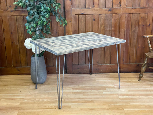 Modern Handmade Distressed Dining Table \ Kitchen Table on Hairpin Legs \ Desk