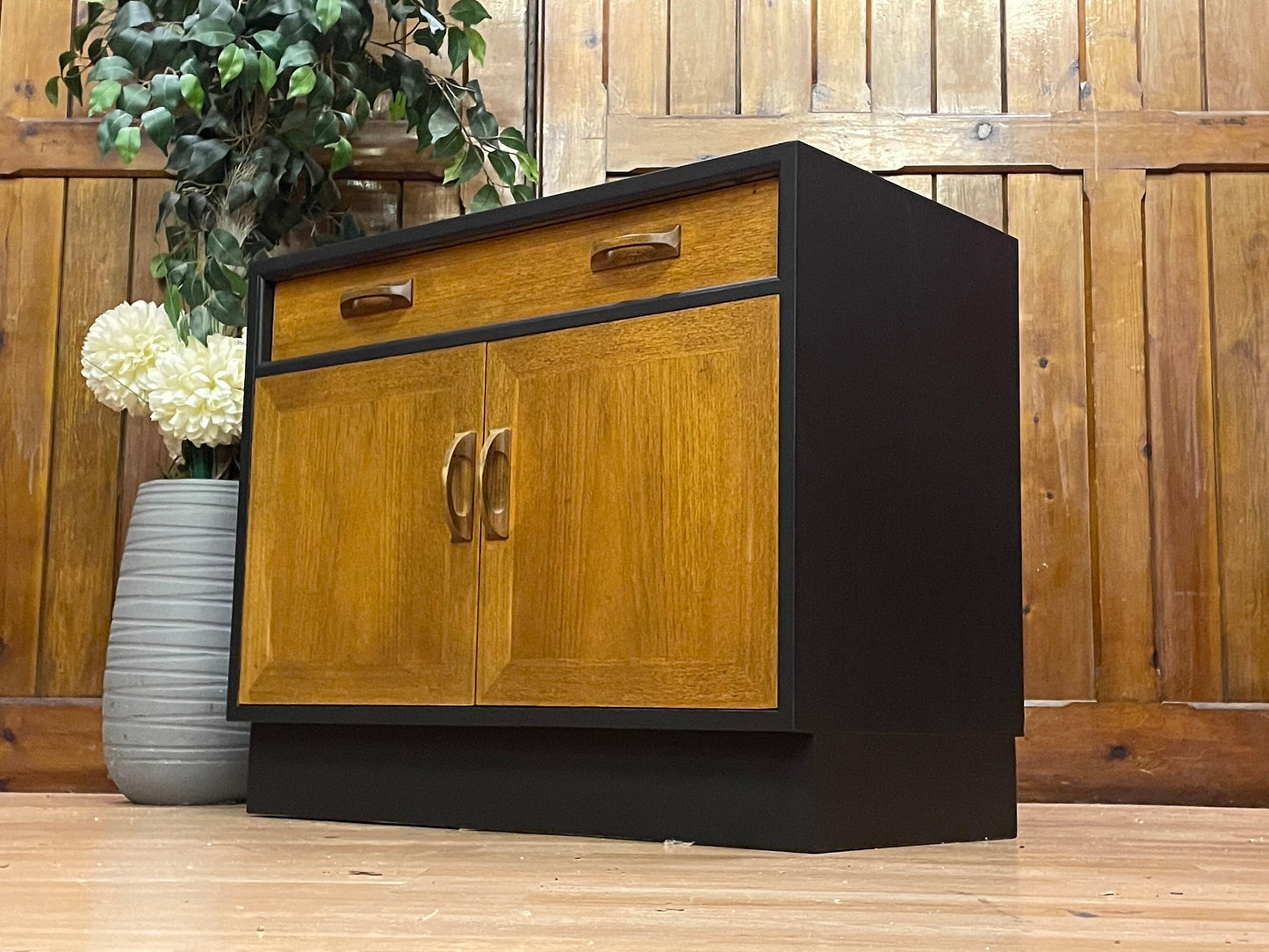 Vintage G Plan Sierra Sideboard \ Painted Black Storage Cupboard \ Mid Century