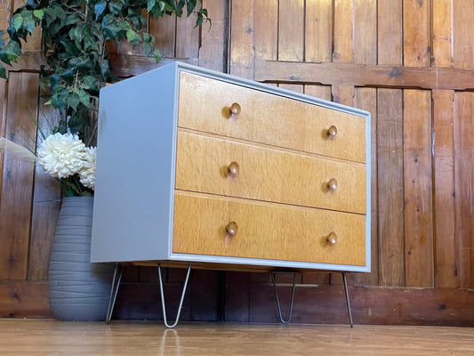 Vintage Oak Chest of Drawers \ Mid Century Sideboard \ Painted Grey Storage