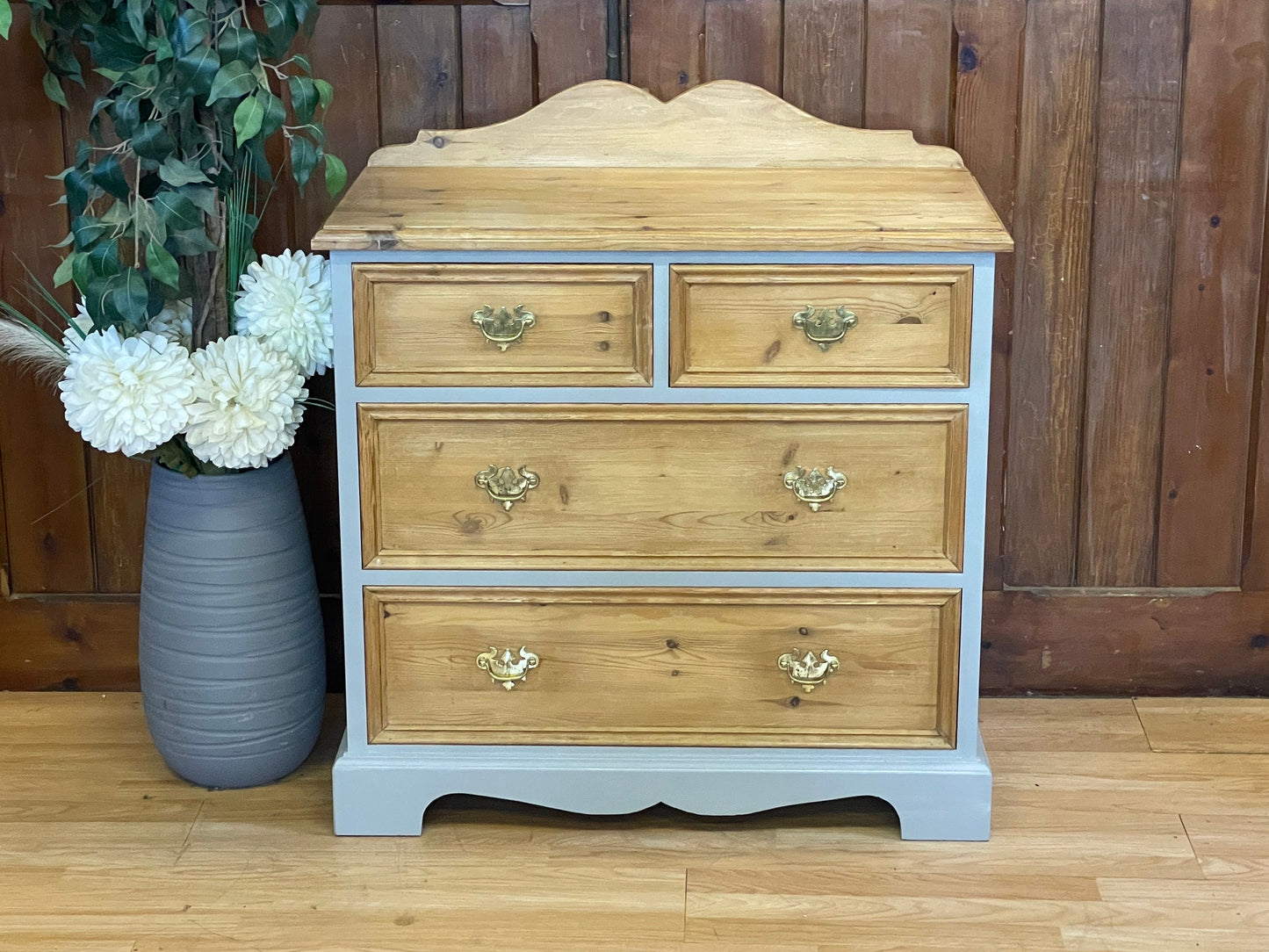 Vintage Painted Old Pine Shop Chest of Drawers / Painted Grey Farmhouse Drawers