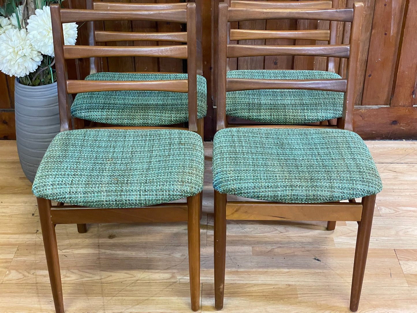 Retro Teak Dining Chairs by Scandart \ Mid Century Set of 4 Kitchen Chairs