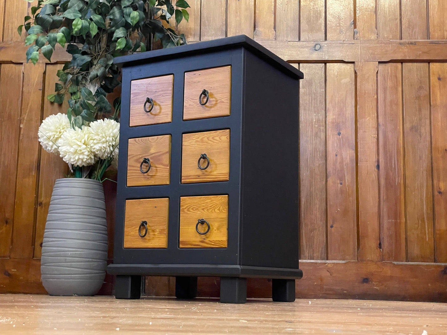 Rustic Reclaimed Pine CD Drawers \ Painted Black Storage Unit \ Chest of Drawers