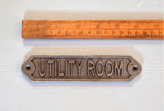 UTILITY ROOM \ Cast Iron Room Door Plaque \ Vintage Industrial Wall Sign