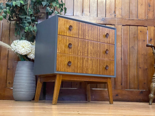 Vintage Teak Chest of Drawers \ Mid Century Sideboard \ Painted Grey Storage