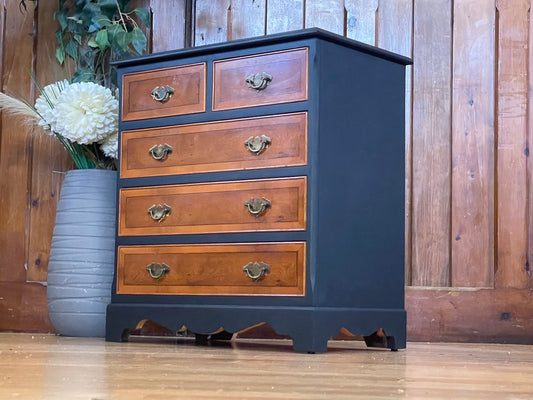 Vintage Reproduction Yew Small Chest of Drawers \ Painted Georgian Style Bedside