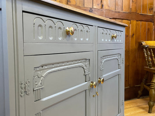 Vintage Oak Sideboard \ Painted Grey Dresser Base \ Rustic Storage Cupboard