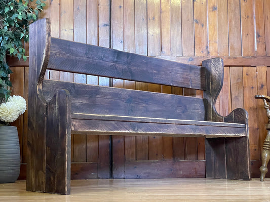 Long Very Rustic Church Style Pew \ Reclaimed Wood Hallway Bench \ Dark Monks Style Seat