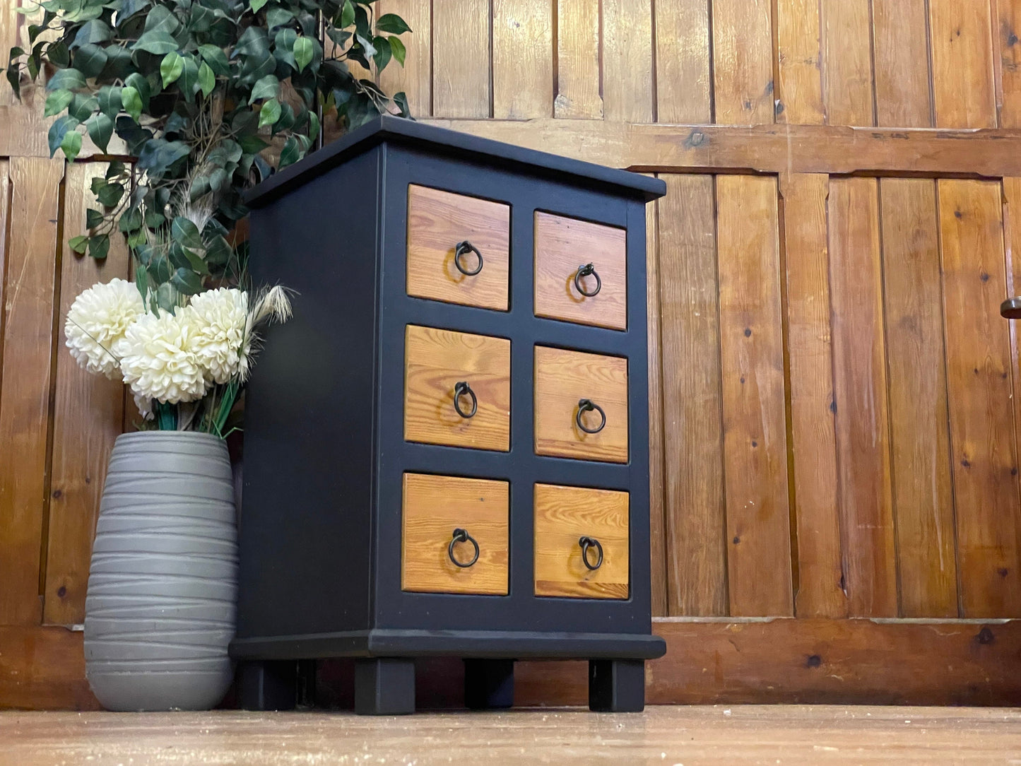 Rustic Reclaimed Pine CD Drawers \ Painted Black Storage Unit \ Chest of Drawers