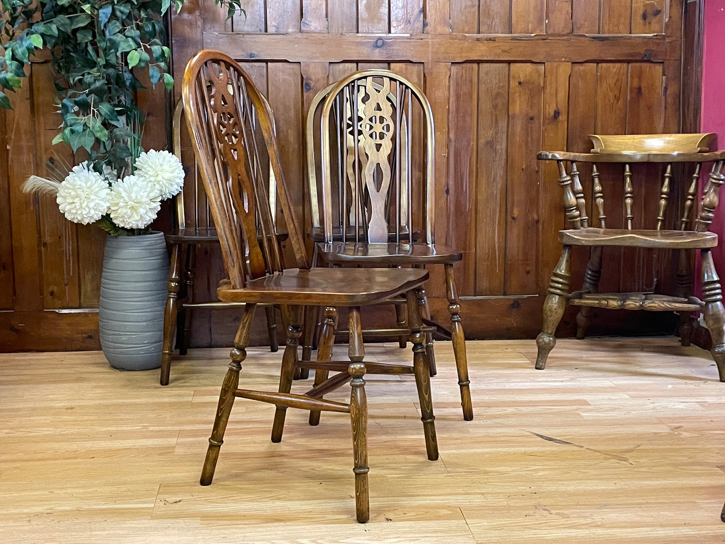 Vintage Jaycee Windsor Dining Chairs \ Solid Oak Wheelback Kitchen Chairs