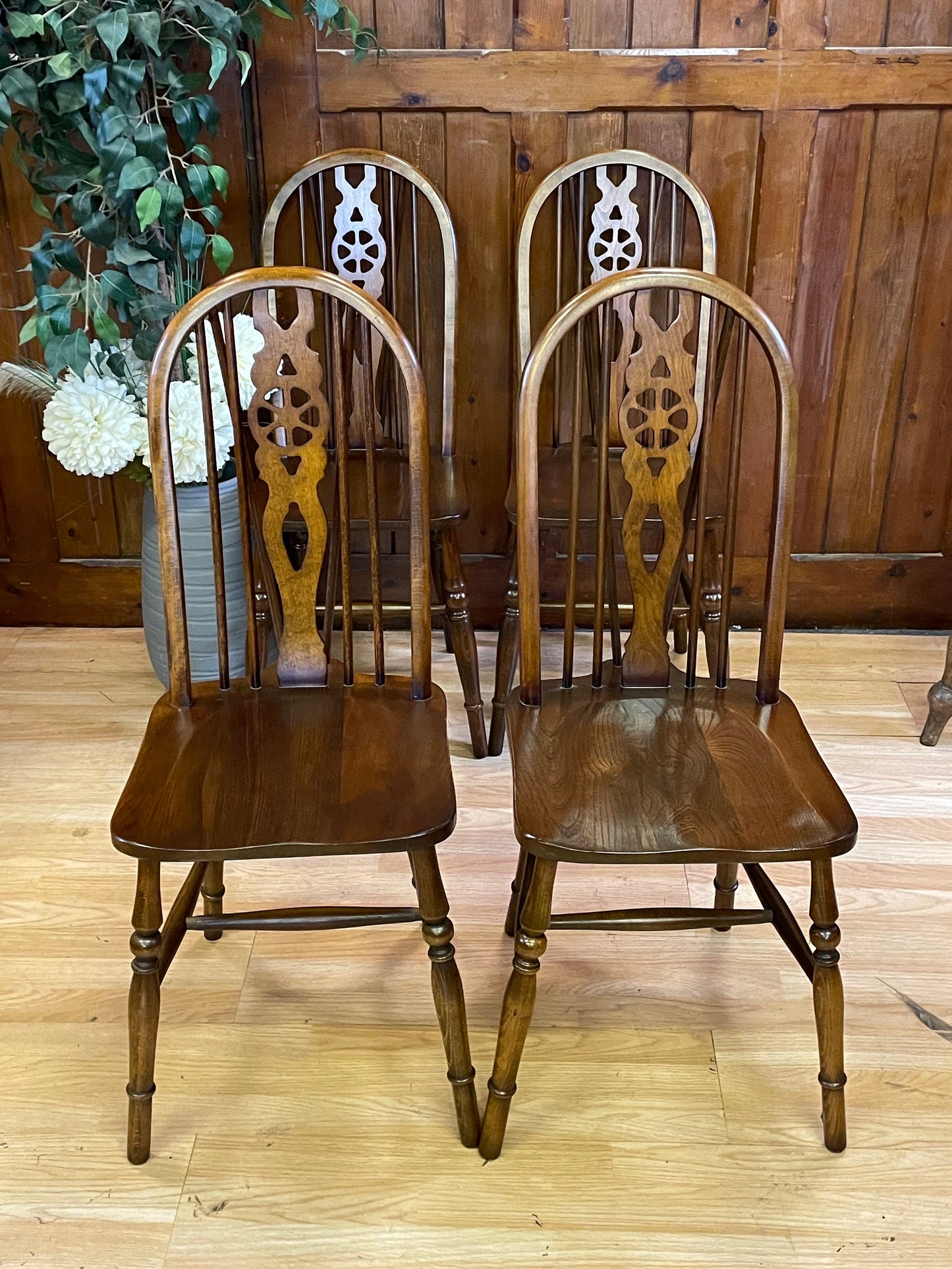 Vintage Jaycee Windsor Dining Chairs \ Solid Oak Wheelback Kitchen Chairs