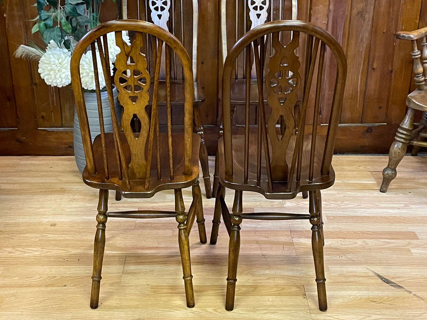 Vintage Jaycee Windsor Dining Chairs \ Solid Oak Wheelback Kitchen Chairs