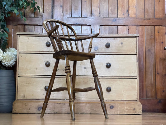 Antique Child’s High Chair \ Teddy or Dolls Victorian Elm Chair \  Windsor Chair