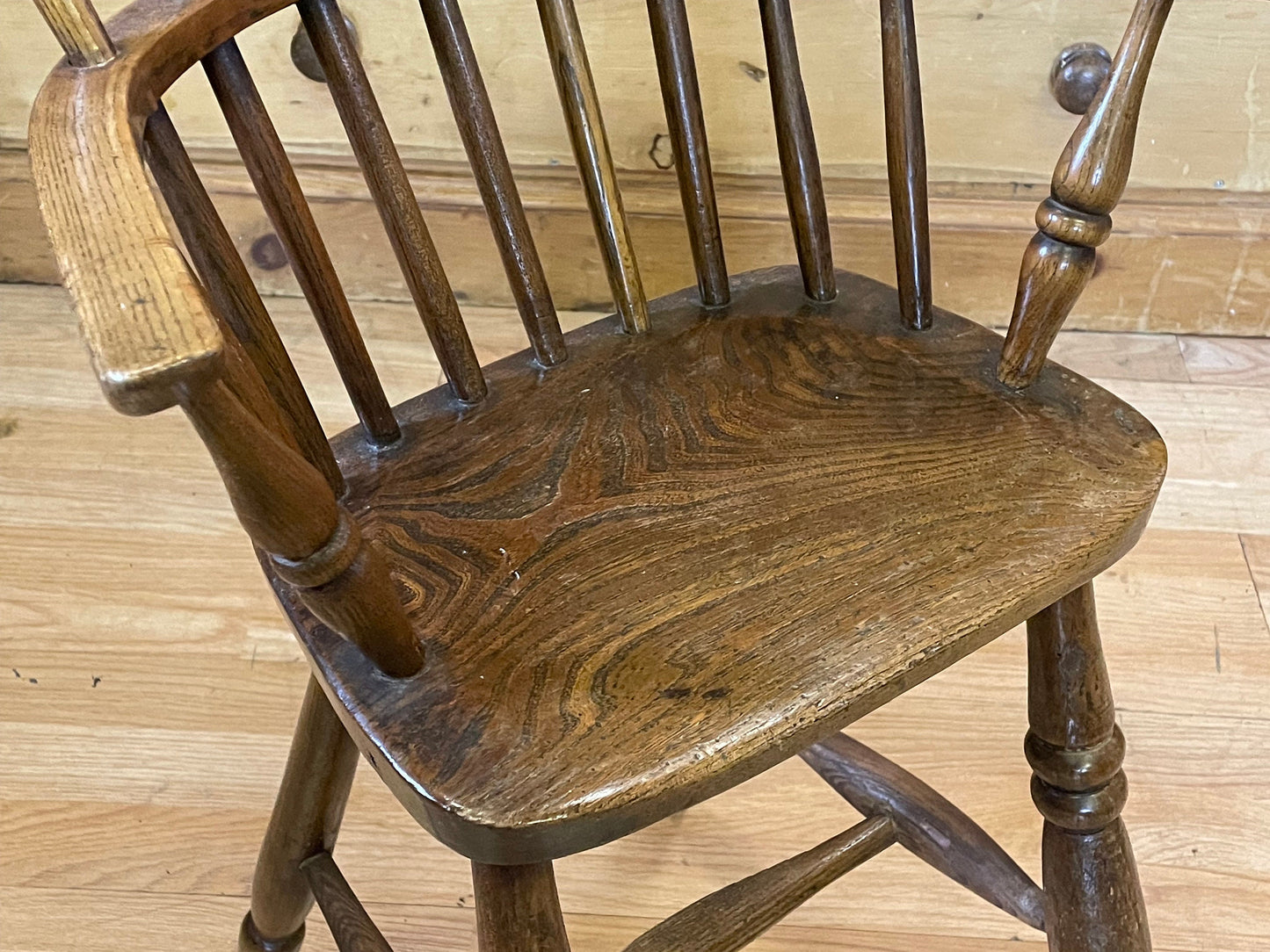 Antique Child’s High Chair \ Teddy or Dolls Victorian Elm Chair \  Windsor Chair