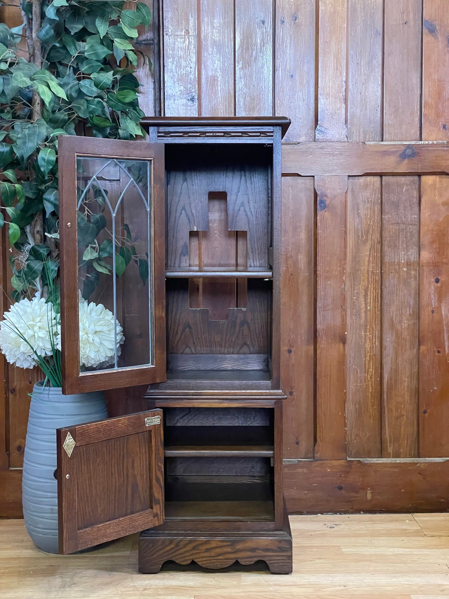 Vintage Old Charm Slim Stereo Cabinet \ Small Drinks Cabinet \ Glazed Cupboard