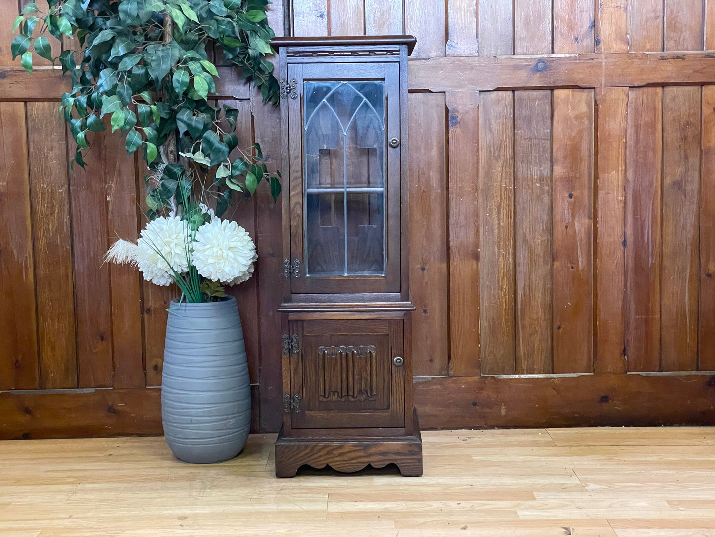 Vintage Old Charm Slim Stereo Cabinet \ Small Drinks Cabinet \ Glazed Cupboard