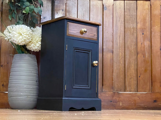 Vintage Farmhouse Pine Pot Cupboard \ Painted Black Rustic Bedside \ Lamp Table