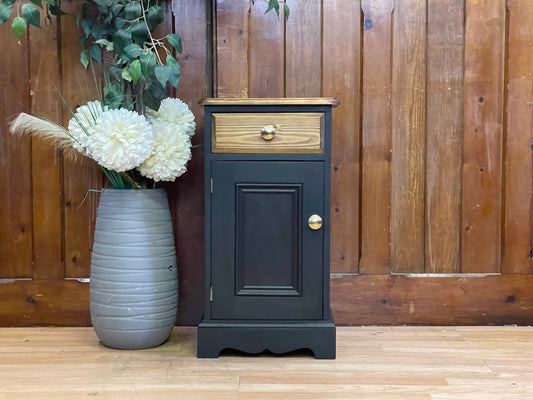 Vintage Farmhouse Pine Pot Cupboard \ Painted Black Rustic Bedside \ Lamp Table