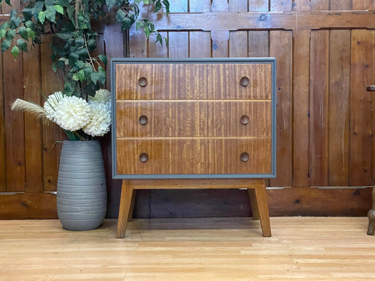 Vintage Teak Chest of Drawers \ Mid Century Sideboard \ Painted Grey Storage