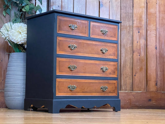 Vintage Reproduction Yew Small Chest of Drawers \ Painted Georgian Style Bedside