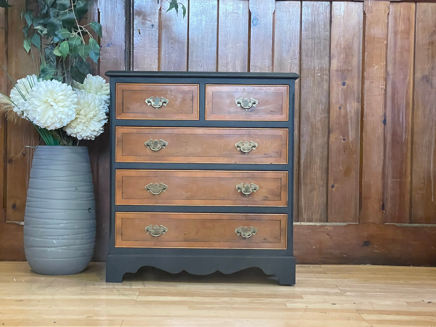 Vintage Reproduction Yew Small Chest of Drawers \ Painted Georgian Style Bedside