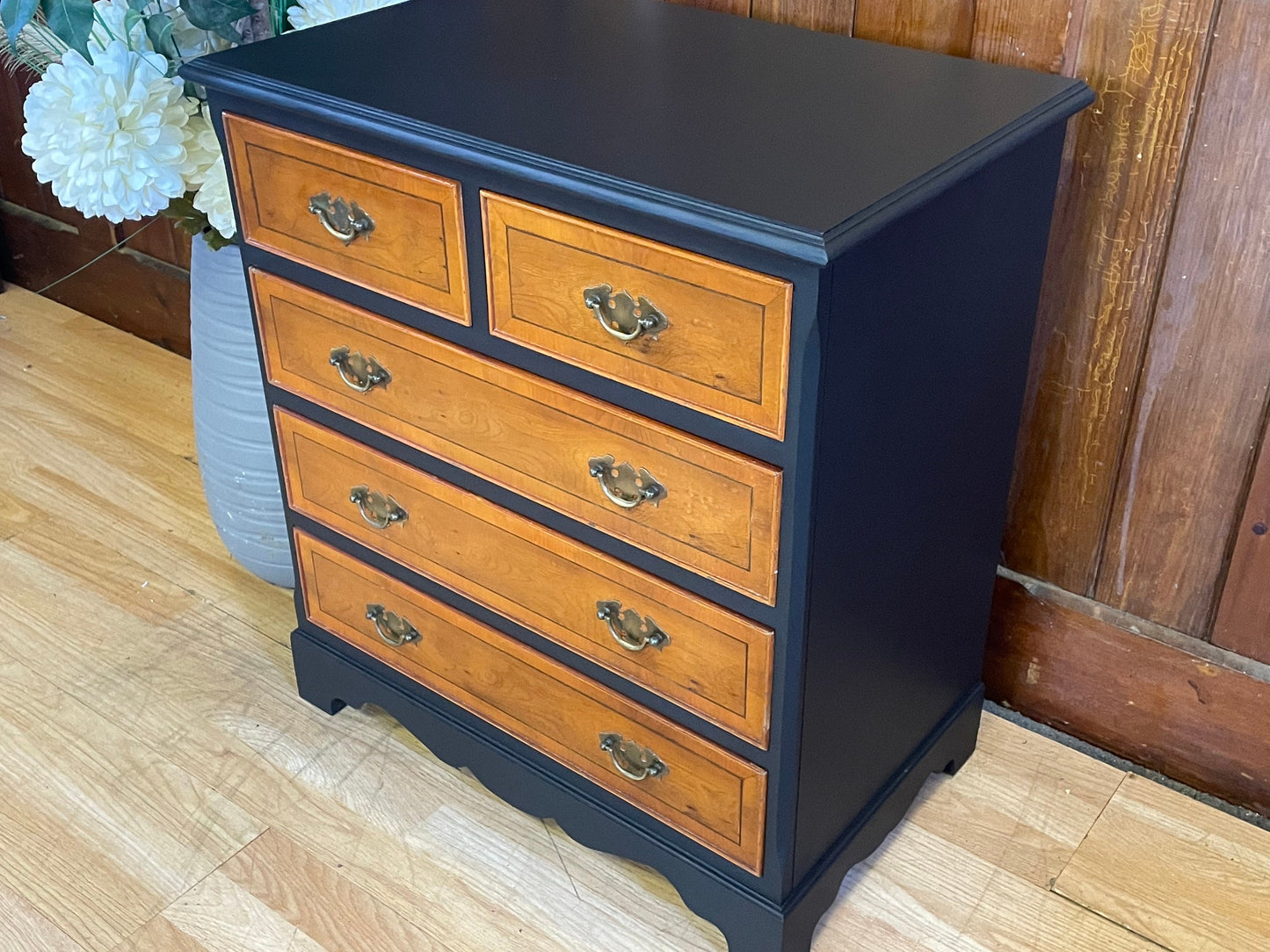 Vintage Reproduction Yew Small Chest of Drawers \ Painted Georgian Style Bedside