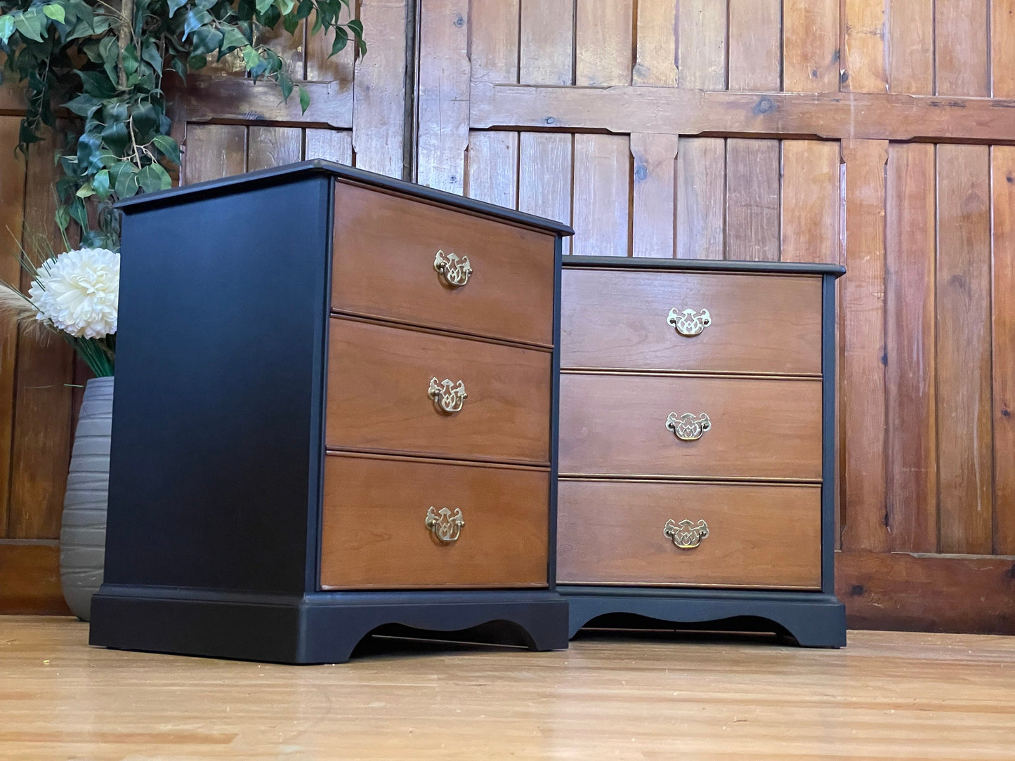 Vintage Pair Cherry Bedside Tables \ Retro Bedside Tables \ Small Chest of Drawers