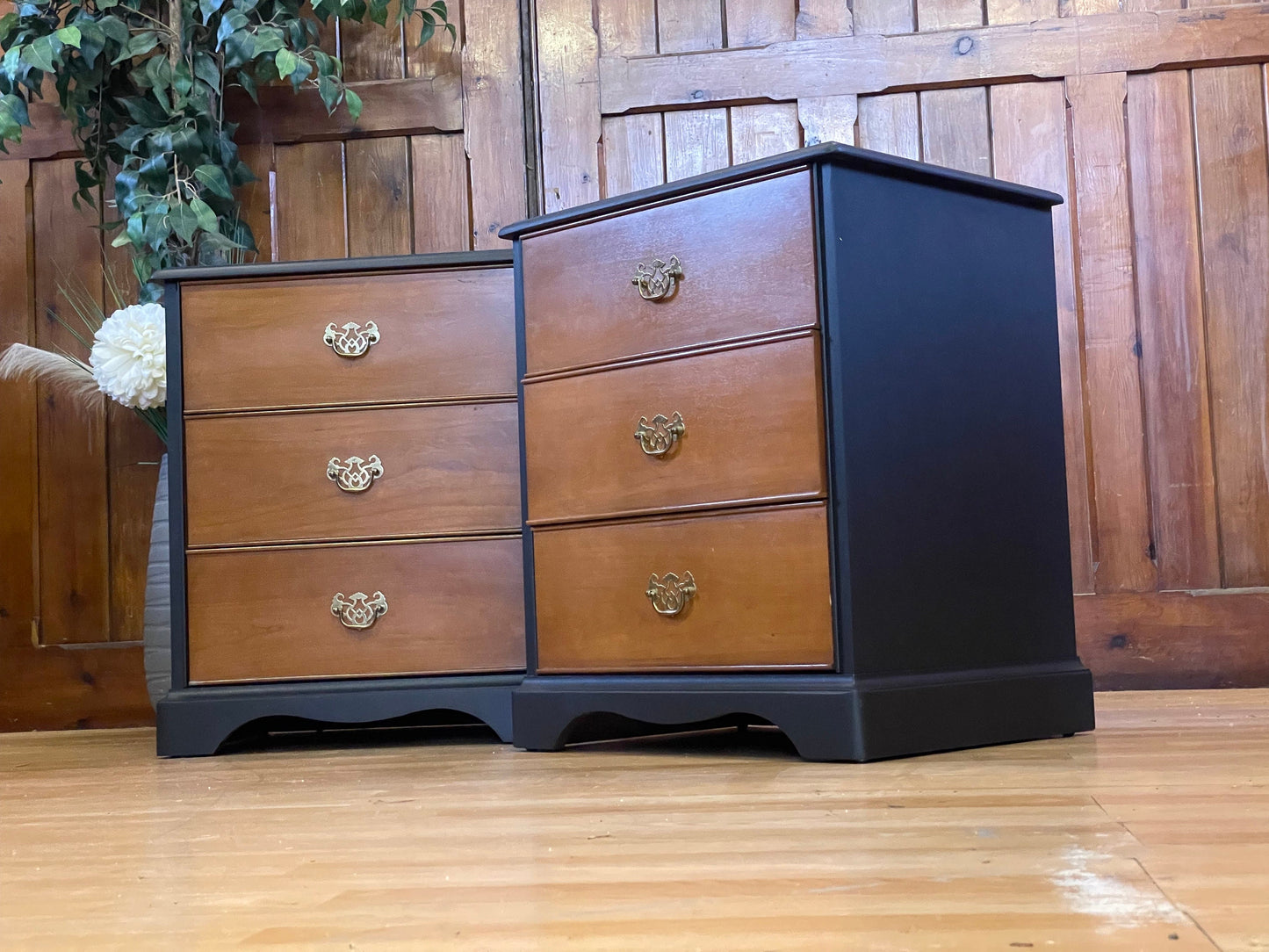 Vintage Pair Cherry Bedside Tables \ Retro Bedside Tables \ Small Chest of Drawers