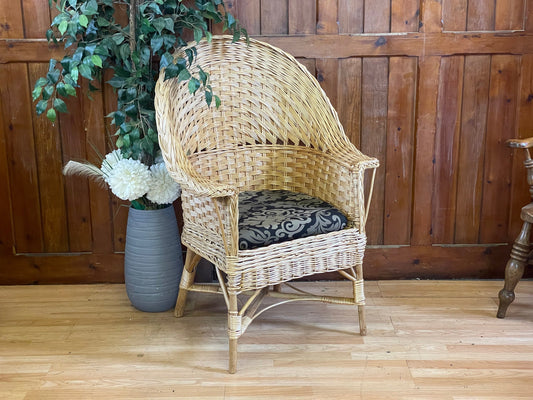 Vintage Highback Bamboo Wicker Arm Chair \ Boho Accent Chair \ Fireside Chair \ A