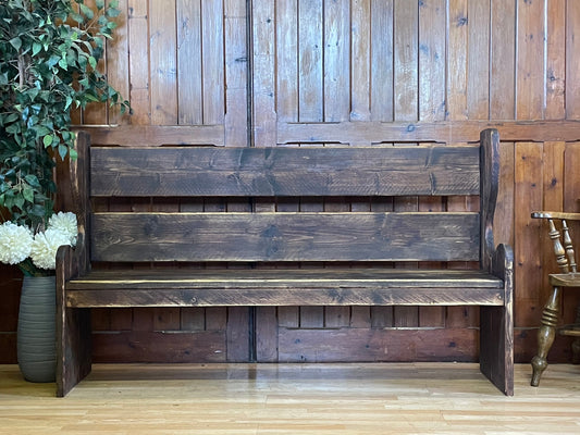 Long Very Rustic Church Style Pew \ Reclaimed Wood Hallway Bench \ Dark Monks Style Seat