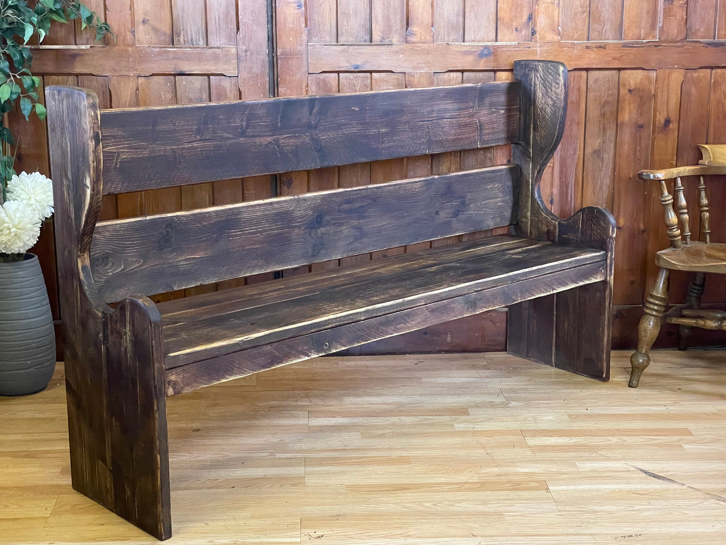 Long Very Rustic Church Style Pew \ Reclaimed Wood Hallway Bench \ Dark Monks Style Seat