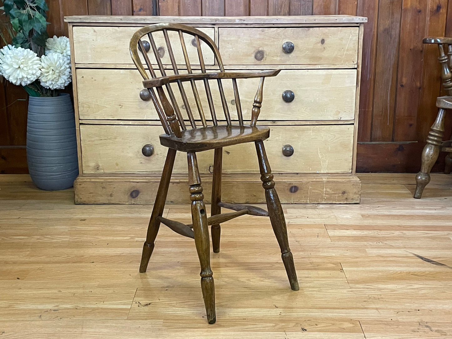 Antique Child’s High Chair \ Teddy or Dolls Victorian Elm Chair \  Windsor Chair