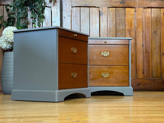 Vintage Pair Cherry Bedside Tables with Tea Tray \ Retro Bedside Lamp Tables \