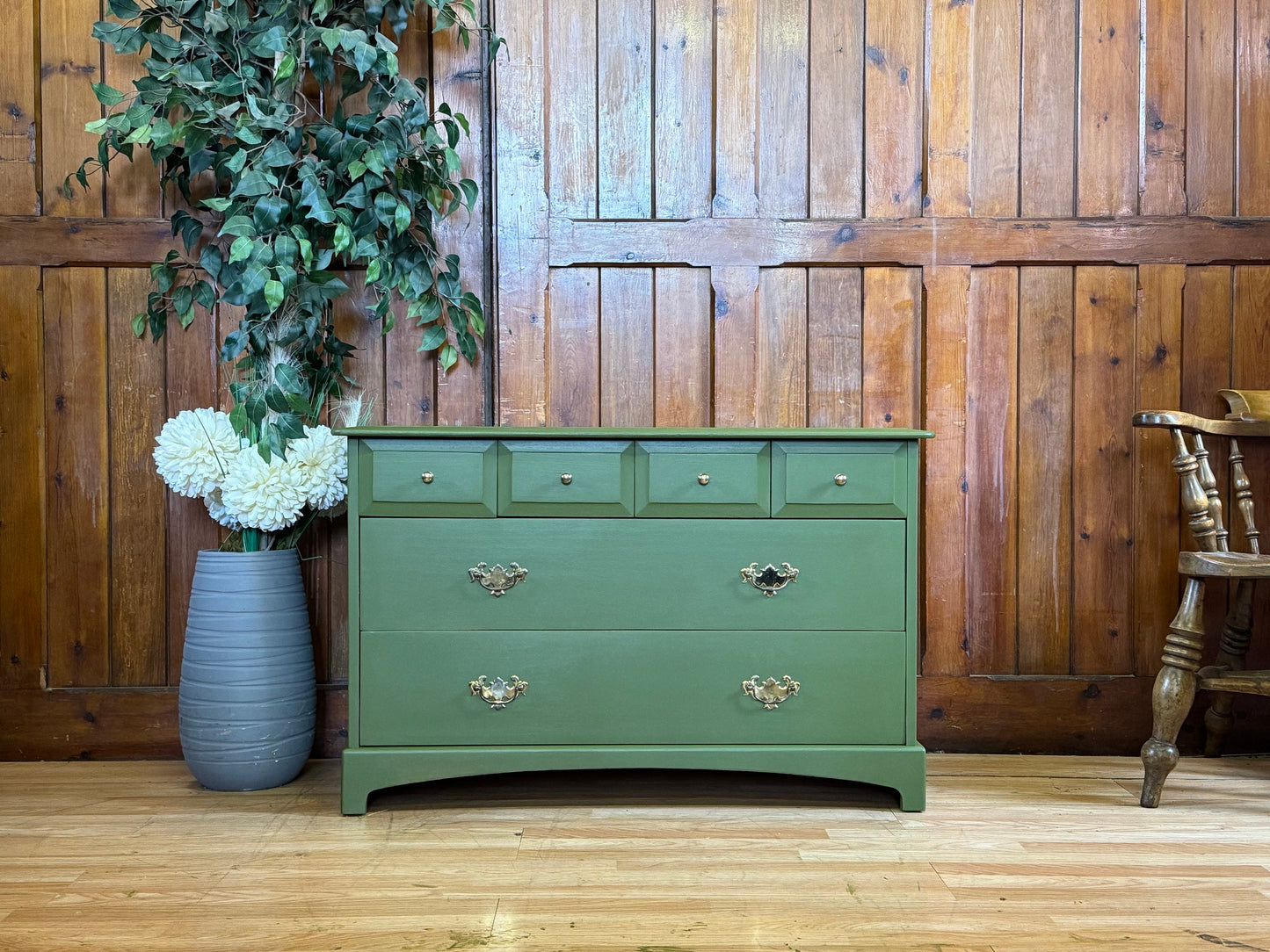 Low Stag Richmond Chest of Drawers \ Painted Green Drawers \ Bedroom Storage