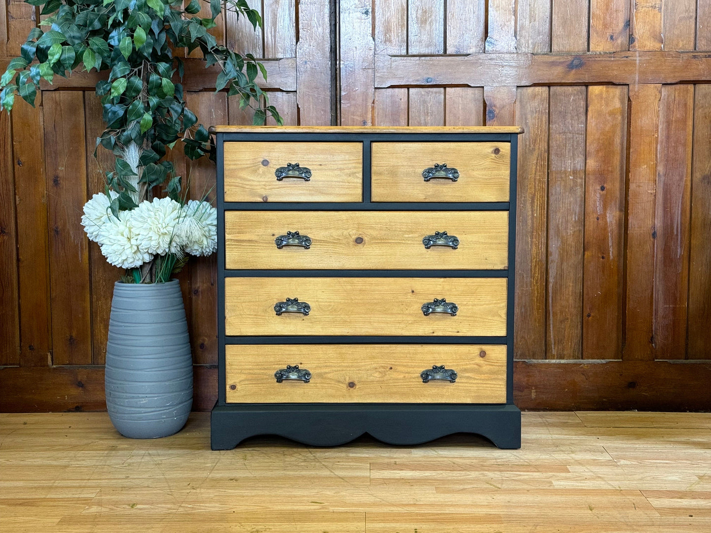 Rustic Old Pine Shop Chest of Drawers \ Painted Black Drawers \ Bedroom Storage