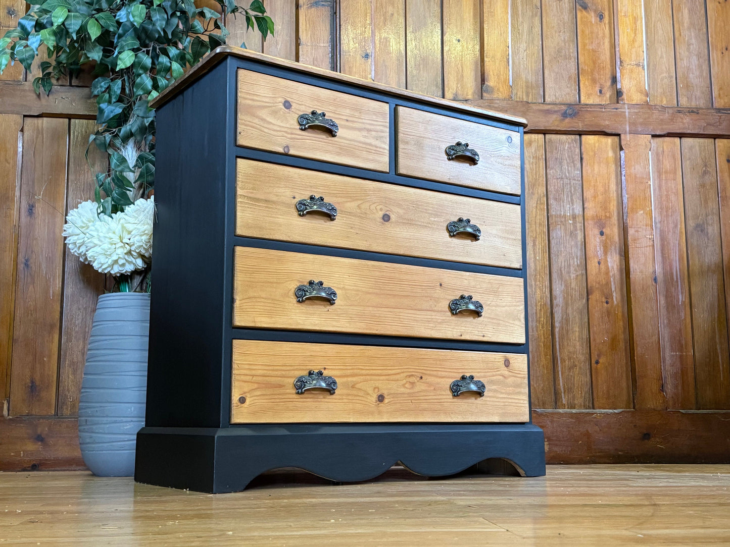 Rustic Old Pine Shop Chest of Drawers \ Painted Black Drawers \ Bedroom Storage