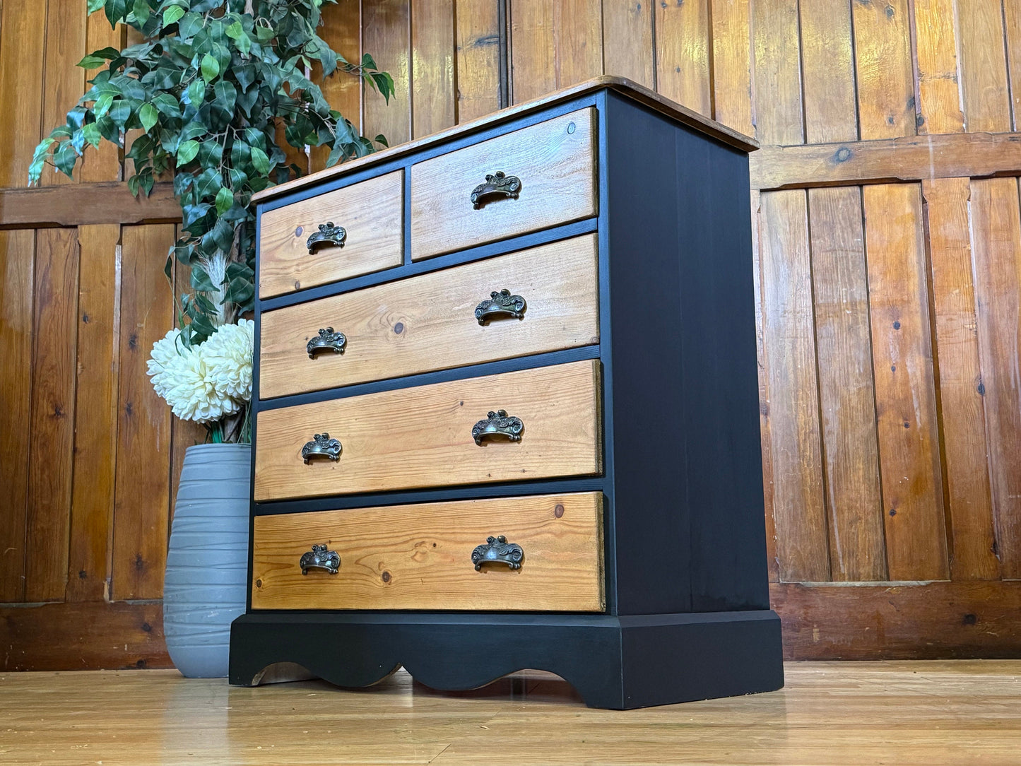 Rustic Old Pine Shop Chest of Drawers \ Painted Black Drawers \ Bedroom Storage