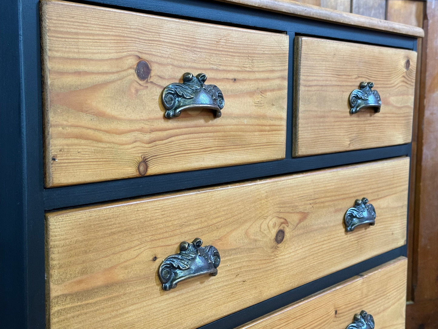 Rustic Old Pine Shop Chest of Drawers \ Painted Black Drawers \ Bedroom Storage